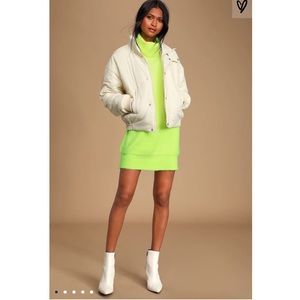 Neon Yellow Turtleneck Midi Sweater Dress
